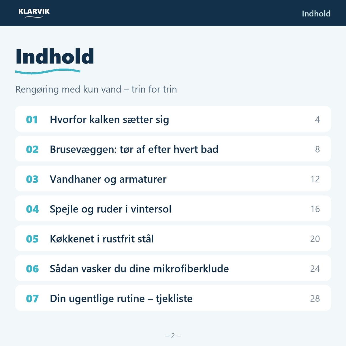 Indholdsfortegnelse – 7 kapitler om kalkfri rengøring