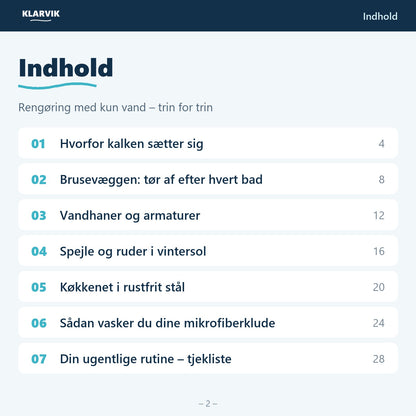 Indholdsfortegnelse – 7 kapitler om kalkfri rengøring