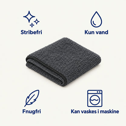 Kun vand, fnugfri og kan vaskes i maskine – plys-mikrofiberklud