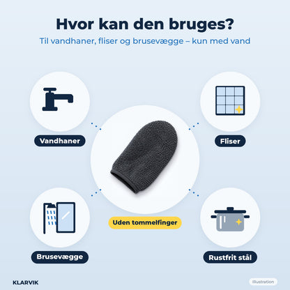Hvor kan handsken bruges: vandhaner, fliser, brusevægge, rustfrit stål (illustration)