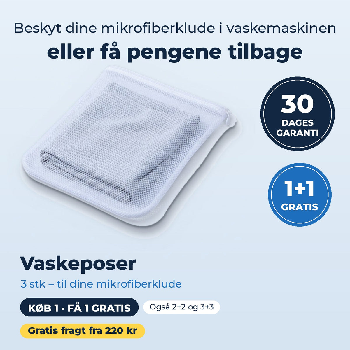 Vaskeposer til mikrofiberklude, 3 stk – køb 1, få 1 gratis, 30 dages garanti og gratis fragt fra 220 kr