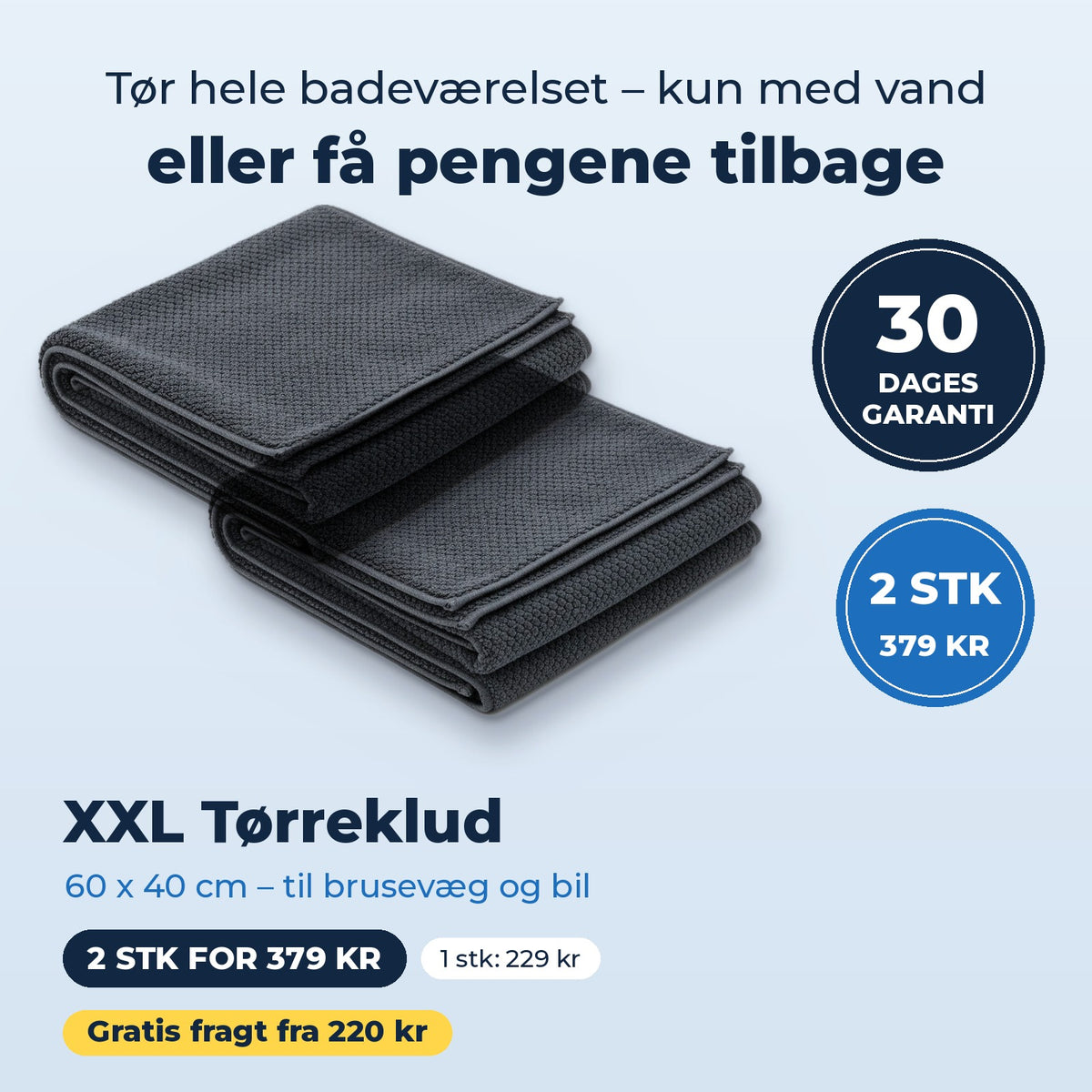 XXL Tørreklud 60 x 40 cm – 2 stk for 379 kr, 30 dages garanti og gratis fragt fra 220 kr