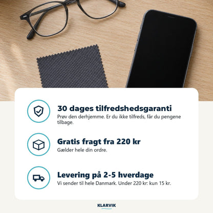 30 dages tilfredshedsgaranti og gratis fragt fra 220 kr hos Klarvik