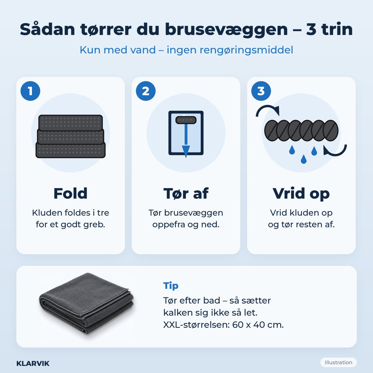 Sådan tørrer du brusevæggen – 3 trin (illustration)