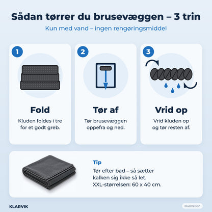 Sådan tørrer du brusevæggen – 3 trin (illustration)